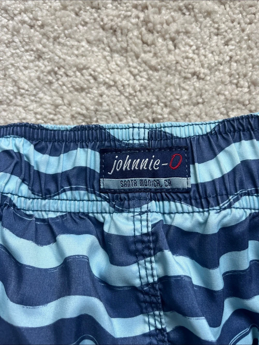 johnnie-O Light and Dark Blue Wave Stripe Swim Shorts